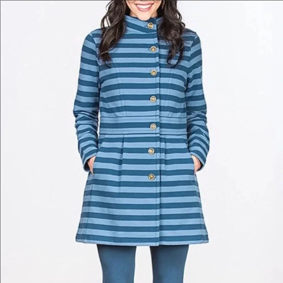 Matilda Jane Women's XS Fall Breeze Blue Striped jacket Full Button - Picture 1 of 7